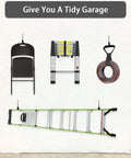 Extra Long 11 Inch Heavy Duty Garage Hooks 4 Pack Wall Mount Hangers with ladder, chair, and rope storage for organization