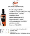 Kickass Mini Air Die Grinder With 10 Piece Ceramic Stone Set 25000 RPM Straight Pneumatic Grinding Tool displayed with specs