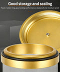 Wall Mounted Coffee Bean Dispenser With Airtight Cap Keeps Your Daily Stash Locked And Loaded For Quick Morning Drips Using Clear Acrylic Jar And Sharp Silver Screw Top Lid For Zero Hassle Kitchen Setup gold lid with rubber seal for airtight storage