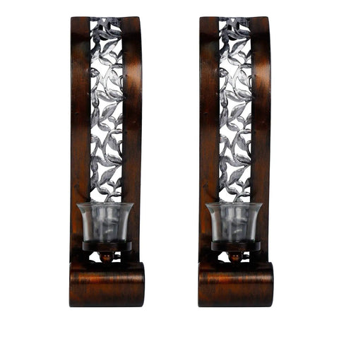 Upgrade Your Vibe With These Badass Antique Bronze Wall Sconces Featuring Openwork Glass Shade Tealight Holders set of 2 with glass holders.