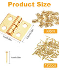 Gold Mini Dollhouse Hinges Kit With 30 Tiny Hinges And 120 Nails For 180 Degree Full Motion Copper Metal DIY Hardware For Miniature Furniture Jewelry Boxes And Cabinets 0.31 x 0.39 Inches Hobby Craft Essentials shown with nails and size details