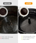 Comparison image showing before and after using Extra Large Percolator Coffee Filters, 100 Count, Pre-Punched Holes For Even Brew And Faster Extraction, No-Fuss Easy Brew, Compatible With Hamilton Beach 45 Cup 40515G 40519G, Great For Catering Home Office.