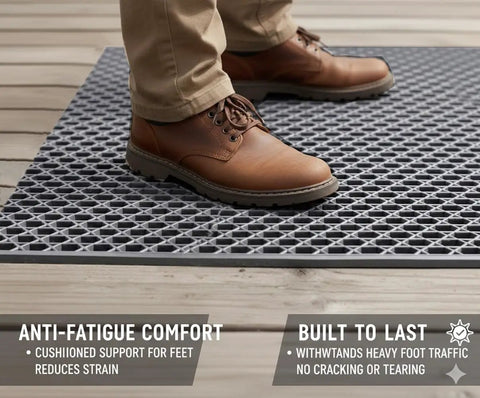 Heavy Duty Non Slip Floor Mat 4X10 Grey Drainage Rubber Deck Mat For Commercial Bars Kitchens And Pools underfoot comfort