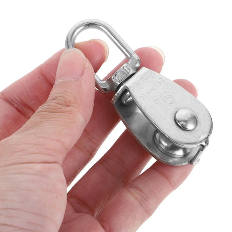 Six Pack Stainless Steel Single Pulley Block M15 Heavy Duty Cable Pulley Roller For Wire Rope Hanging And Lifting Boat Gym Attachments Aerial Work Camping, hand-held