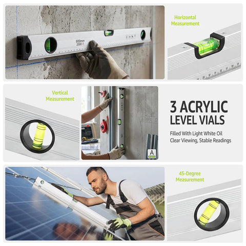 LYIYEYAN 24-Inch Magnetic Torpedo Spirit Level, Heavy Duty Ruler for Carpen showing vertical and horizontal measurements.