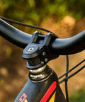 Short Mountain Bike Stem for 31.8mm Handlebars and 1 1/8 Inch Steerer, 35mm Length, 0 Degree Rise, Aluminum Alloy, Black installed