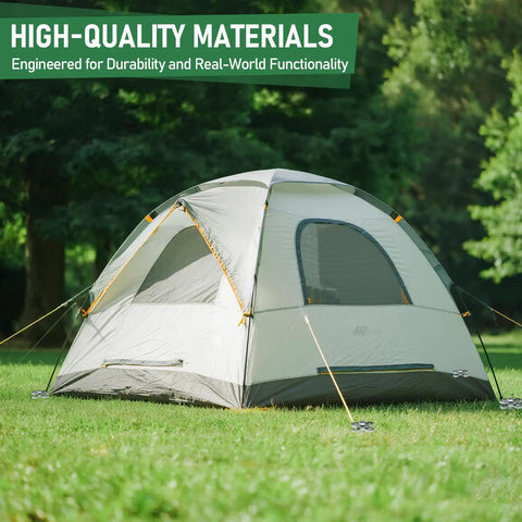 Tent secured with Built Tough Heavy Duty Ground Anchors Screw In Stakes 12 Inch 4 Pack With Drill Socket And T Handle Hook And Ring Design