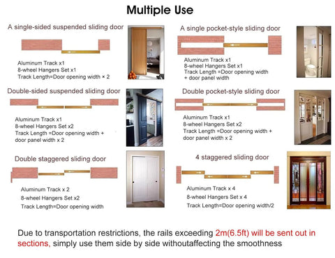Silver Pocket Door Hardware Kit With Track Soft Close For Bifold Sliding Barn Doors Beefy Box Rail System For Ceiling Or Wall Mount Fits 30 50mm Door Thickness Available In 8 Ft 10 Ft 12 Ft 16 Ft 20 Ft 24 Ft 28 Ft 30 Ft Length