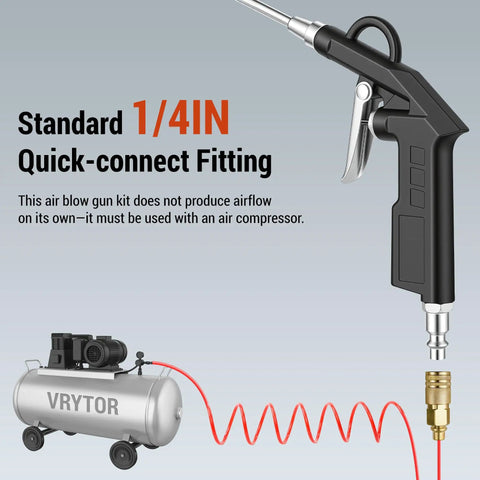 Pro Grade High Volume Air Blow Gun With Adjustable Trigger Stream One Quarter Inch Quick Fitting Nozzle Steel Extension
