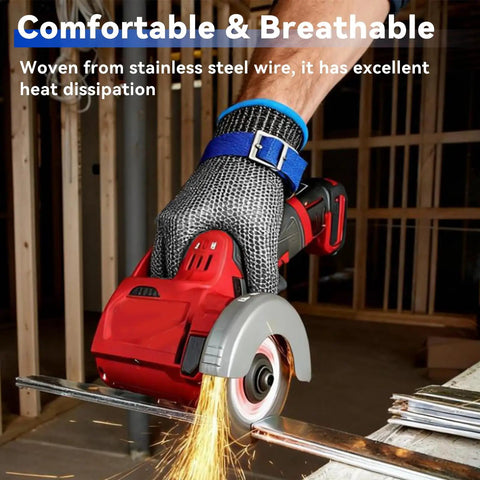 Cut Resistant Chainmail Gloves With Stainless Steel Mesh, Ambidextrous Steel Glove And Nylon Liner Glove in use with power tool