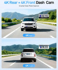 Front and rear view from A229 Ultra Dual 4K Dash Cam Front And Rear With 2 Channel 4K HDR showing clear license plate capture.