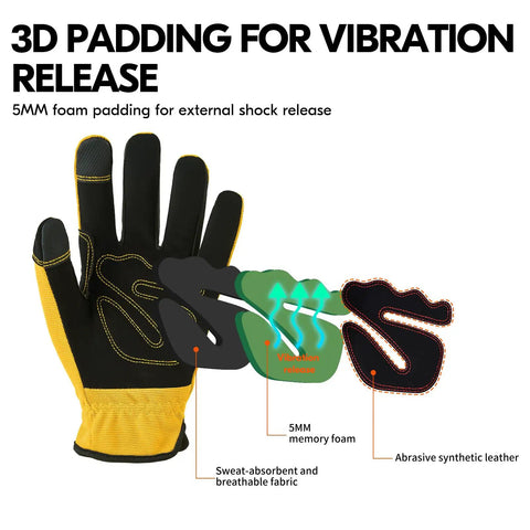 3 Pack Synthetic Leather Work Gloves For Light Duty Tasks, Size L, highlighting 5mm foam padding and breathable spandex.
