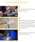 Instructions for using 55 Pcs Aluminum Brazing Rods And Welding Rods Low Temperature Easy Melt No Flux Required Salt Coated Aluminum Alloy Core Universal Welding Rod 0.08 In By 13 In Great No Hassle For Auto And Home Aluminum Repairs with images of cleaning, heating, and welding steps.