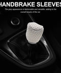 Get That Fresh And Breezy Fit With This Super Durable Gear Shift Knob Cover Kit Plus Breathable Brake Handle Grip Sleeve Made For Ultimate Comfort And Long lasting Style In Your Ride. gray handbrake sleeve cover on car lever