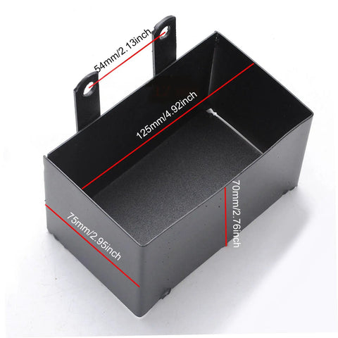 Slick Road Ready Motorcycle Battery Box Heavy Duty Metal Protective Case dimensions 125mm x 75mm x 70mm for secure dirtbike use.