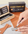 Ultimate 38 Piece Precision Craft Hobby Knife Set With Wooden Chest Razor Sharp Blades For Scrapbooking Art Modeling Sculpture Wood And Leather Work DIY Friendly Fine Point Scoring Chiseling Blades For Detailed Projects