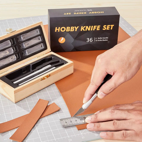 Ultimate 38 Piece Precision Craft Hobby Knife Set With Wooden Chest Razor Sharp Blades For Scrapbooking Art Modeling Sculpture Wood And Leather Work DIY Friendly Fine Point Scoring Chiseling Blades For Detailed Projects