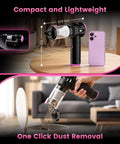 Cordless Car Vacuum Cleaner With Beast Mode 25000Pa Cyclonic Suction shown in compact, foldable design with dust removal feature.