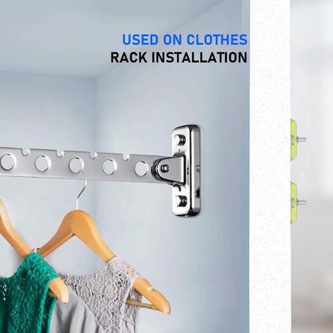 Heavy Duty Drywall Anchors With Steel Bolt Kit For TV Mounting used on clothes rack installation with chrome bracket and hangers.