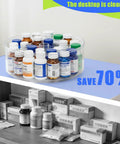 Straight Up Smooth Lazy Susan Turntable Organizer Featuring Ultra Glide Rotation And Smart Three Compartment Design For Zero Hassle Vitamin Pill Medicine Storage On Bathroom Vanities Or Kitchen Counters with assorted pill bottles.