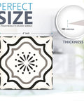 Peel And Stick Tile Stickers 24 Pack For Kitchen Backsplash And Bathroom Vinyl Wall Decals In Black And White Boho Modern Style Easy To Apply Just Peel And Stick Home Decor showing tile size and thickness.