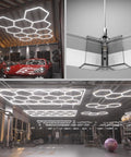 8 Pack Hexagon Garage Light Hanging Kit with Adjustable 1.0M Stainless Steel Suspension Wire Rope in garage and gym settings