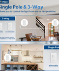 Single pole and 3-way wall setup using Six Pack Dimmer Switches For LED Lights Single Pole Or 3 Way Slide Dimmer 150W.