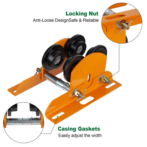 Close-up of Beefy Electric Hoist Trolley For I Beams With Dual Track Rollers, 1 Ton Load Capacity, Adjustable Flange, Push Geared Overhead Trolley.