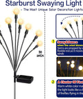Six Pack Solar Garden Lights With Swaying Wind Powered Motion Warm White Outdoor Yard Pathway Patio Decoration, flexible iron wire and warm bulbs