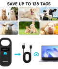 Rechargeable Pet Microchip Scanner RFID EMID Reader 134 2kHz And 125kHz Chip Detector, animals, USB cable, laptop shown