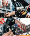 4-Piece Auto Electrical Disconnect Pliers Set With Storage Box for safe push tab connectors in engine bay close-up