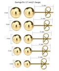 316L Surgical Stainless Steel Ball Earrings For Women Round Ball Stud Ear Jewelry Hypoallergenic Nickel Free Comfortable Durable Everyday Wear Long Lasting Shine, 2-6 mm gold studs
