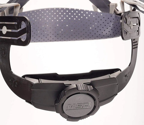 Fas-Trac III Replacement Suspension for Cap Style Hard Hats 4 Point Attachment Standard Size, close-up of buckle and headband