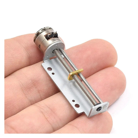 Compact All Metal Micro Linear Stepper Motor With Lead Screw And 32mm Stroke Smooth Operator For Tight DIY Builds And Precision Automation held in hand.
