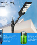 Solar Street Lights Outdoor With Motion Sensor 900 LED 6000K White 50,000 Lumens IP65 Waterproof on pole with sky background