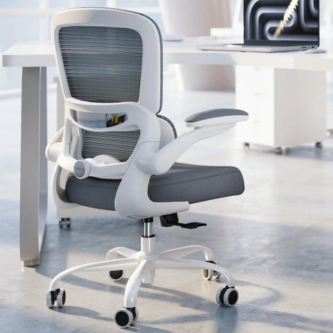 Ergonomic Mesh Office Chair With Adjustable Lumbar Support in white finish, shown from rear angle in modern office setting