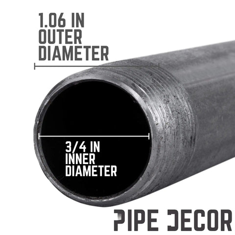 3/4 Inch Black Steel Pipe Nipple Set 16 Inch Long, Pre Cut Industrial DIY Go-To Material for Vintage Furniture and Home Decor, Fits Standard 3/4 Inch Threaded Malleable Iron Fittings, 4 Pack