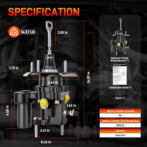 Hydraulic Power Brake Booster For Chevy Silverado 2500 HD And GMC Sierra 2500 HD 2007-2010 with specifications diagram