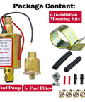 Electric Fuel Pump 5-9 PSI 12V DC 30 GPH For Gasoline And Diesel Carburetor Engines Universal Fit For Car Truck Boat Generator Two Wire Design Model E8012S FD0002 P60430 6414671 with installation kit and fuel filter components
