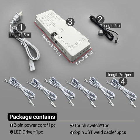 Six-Port 12V 60W LED Power Supply With Dimmer, 5A Output, Includes Six 2m Welding Extension Cords, low voltage transformer kit with cables