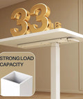 Total Game Changer Over Bed Table With Smooth Rolling Casters And No Sweat Pneumatic Height Adjustment Super Spacious Work Surface showing 33 lbs load capacity on white tabletop.