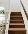 No Slip Carpet Stair Treads Set Of 15 Pebble Beige 8 Inches By 30 Inches With Skid Resistant Rubber Backing installed on wooden stairs
