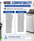Heavy Duty Suspension Rod Kit For Top Load Washers compatibility chart for Whirlpool and Maytag models, featuring part numbers.