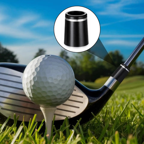 12Pcs Golf Ferrules Set For Irons 0.355 Inch Tip, Silver Ring Ferrule on club shaft with golf ball on tee