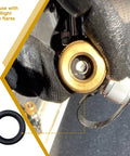 Close-up of brass HVAC quick-connect fitting with rubber O-ring seal and silver connector