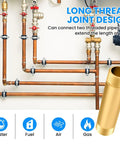 Brass long-nipple pipe fitting, 4-inch length, 3/4 NPT male x 3/4 NPT male, used on copper plumbing.