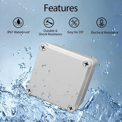 Outdoor IP67 Waterproof Junction Box With Mounting Plate, Weatherproof ABS Project Box 3.9 x 3.9 x 3 Inches, splash proof design