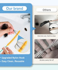 50 Inch Reusable Drain Snake 3 Pack Tough Nylon Hooks removing hair from sink, showing effective design and easy rinse cleanup.