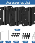 Heavy Duty Four Inch Self Closing Door Hinges Three Pack Featuring Five Eighths Corners And Spring Loaded Setup For Interior Rooms That Shut Smoothly Straight Up Zero Hassle Every Day with accessories.