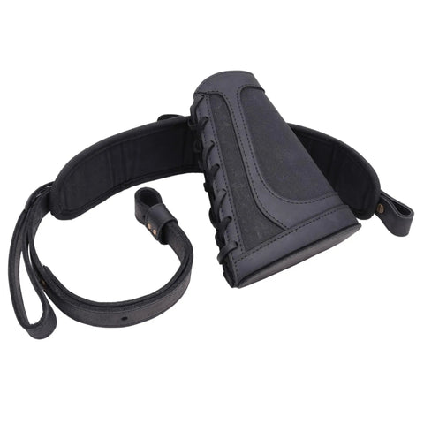 Rugged Buffalo Leather Rifle Buttstock Cover With Canvas Cheek Pad And Shell Holder Heavy Duty Sling Non Slip Cushioning For 12 Gauge